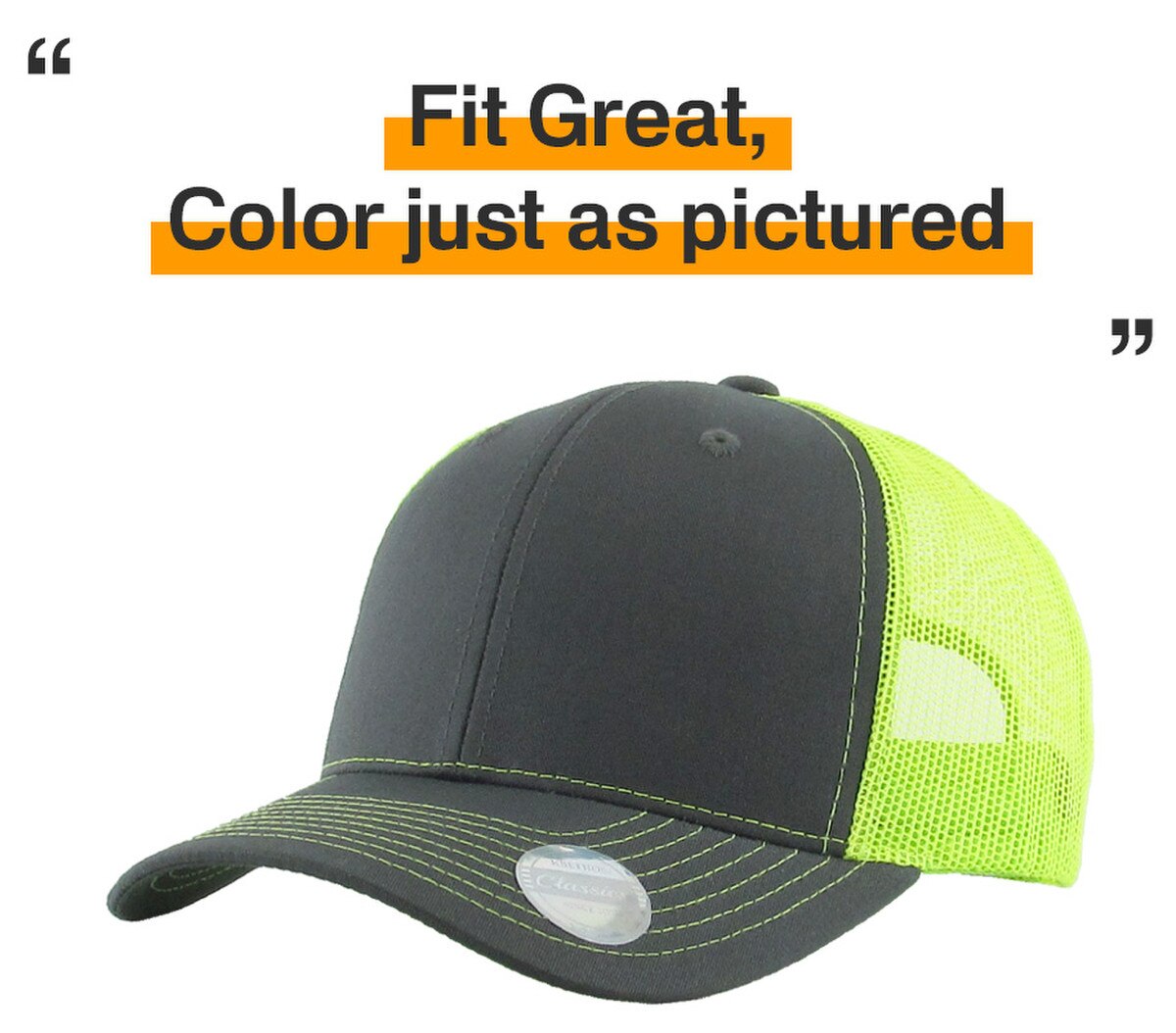 Dark Gray Neon Lime Two Tone Classic 6 Panel Trucker Mesh Snapback Side View Fit Great